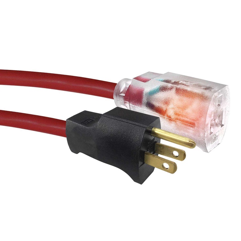 ACE OU143SJTW050RED Extension Cord, 120 V, 3-Conductor, SJTW Conductor, 14 AWG Conductor, 50 ft L