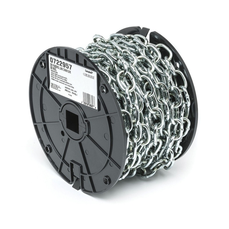 CAMPBELL 0722957 Passing Link Chain, #2/0 Trade, 50 ft L, 450 lb Load, Low Carbon Steel, Zinc-Plated