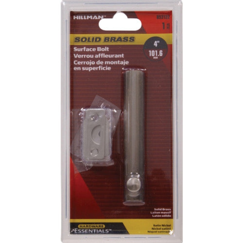 HARDWARE ESSENTIALS 853122 Surface Slide Bolt, 4 in H, Decorative Style, Brass, Satin Nickel