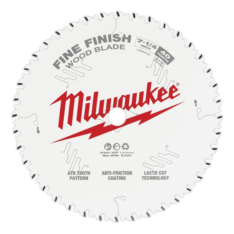 Milwaukee 48-41-0726 Circular Saw Blade, 7-1/4 in Dia, 0.063 in W Cut, ATB, Thin Kerf Teeth, 40 -Teeth, 15 deg Hook