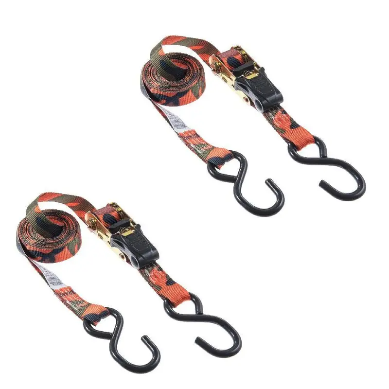12 ft. x 500 lb. Ratchet Tie-Down in Blaze Camo (2 per Pack)