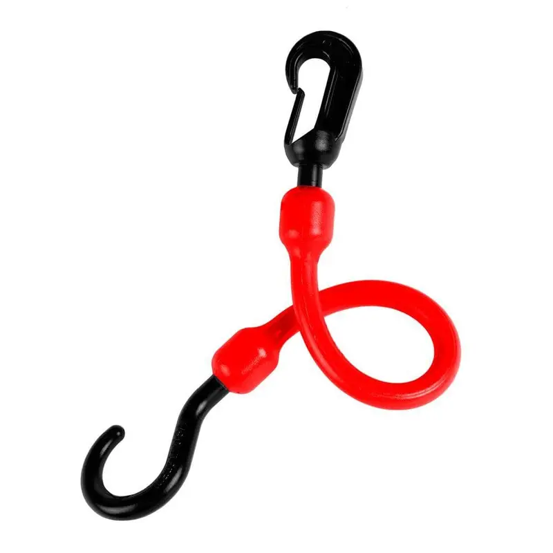 12 in. Polyurethane Fixed End Bungee Cord with Molded Nylon Hook and Clip in Red