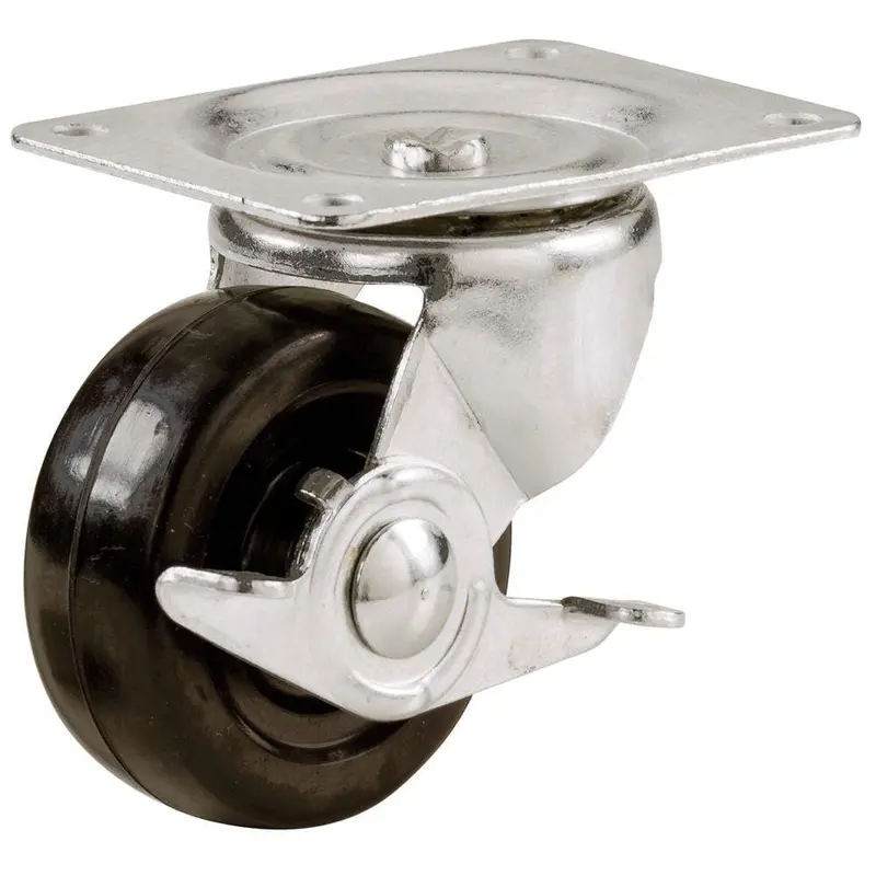 2 in. Soft Rubber Swivel Plate Caster with 90 lbs. Load Rating and Side Brake