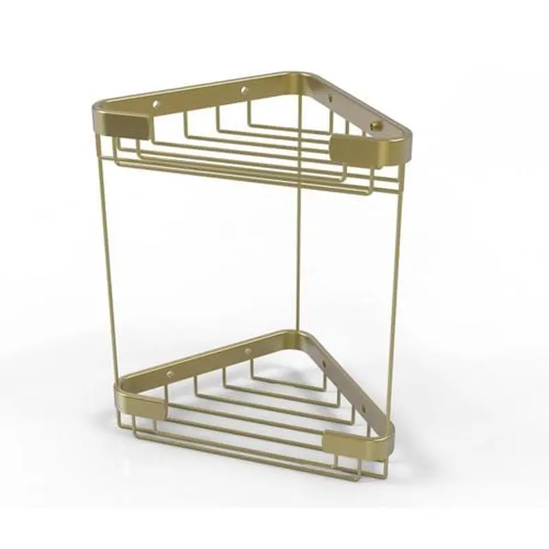 Allied Brass Double Tier Corner Shower Basket in Satin Brass