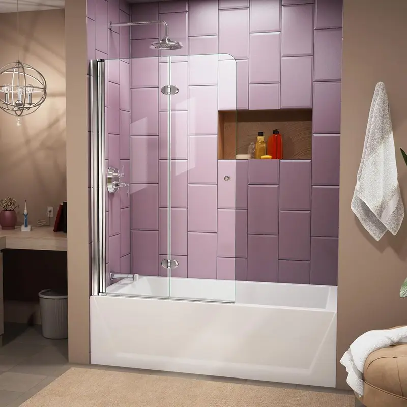 Aqua Fold 36 in. x 58 in. Frameless Hinged Tub Door in Chrome
