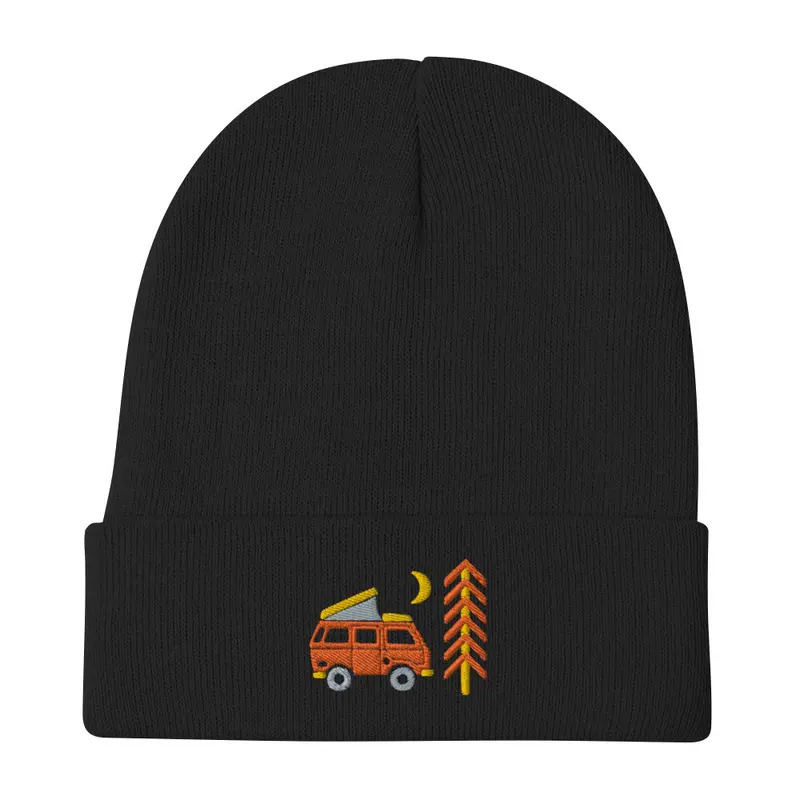 Go Outside Van & Moon Embroidered BeanieBlack