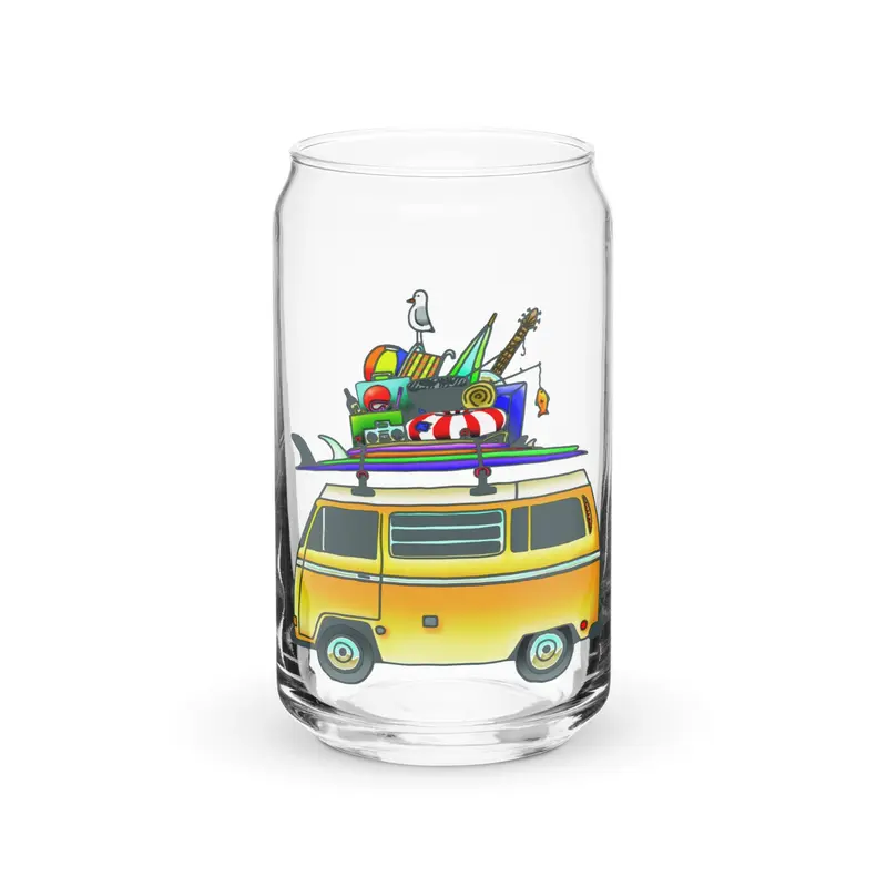 RAD Bus Can-Shaped Pint Glass16 oz With Lid & Straw