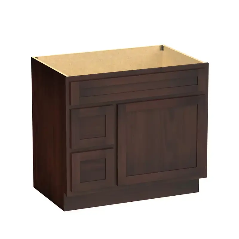 36 in. W x 21 in. D x 32.5 in. H 2-Left Drawers Bath Vanity Cabinet Only in Brown