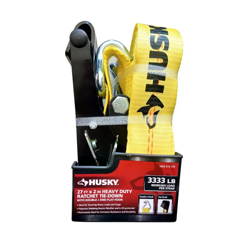27 ft. x 2 in. Heavy-Duty Ratchet Tie Down with Flat Hook and J Hook Combo