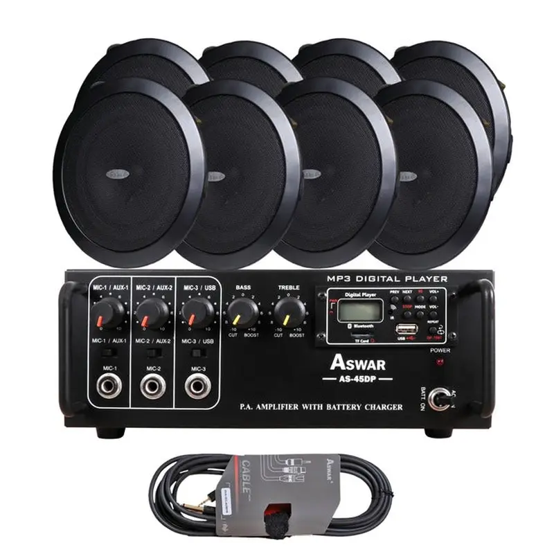 Sound System with 8 black inceiling speaker & 45W amplifier