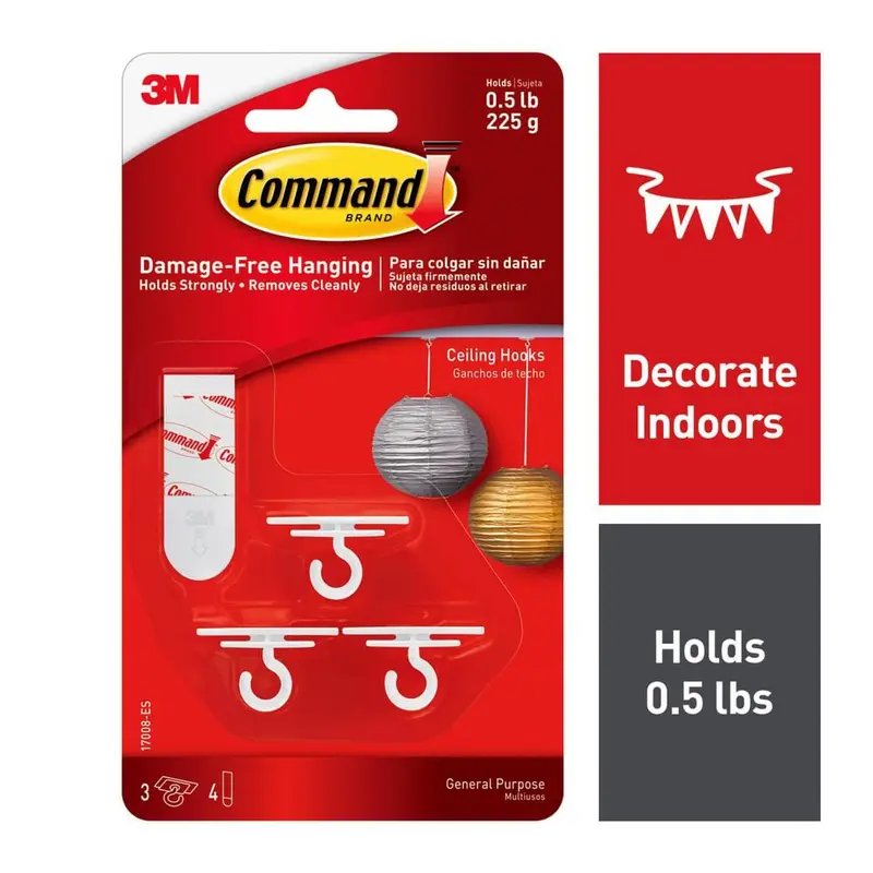 4-Adhesive Strips Ceiling Hooks 3-Hooks