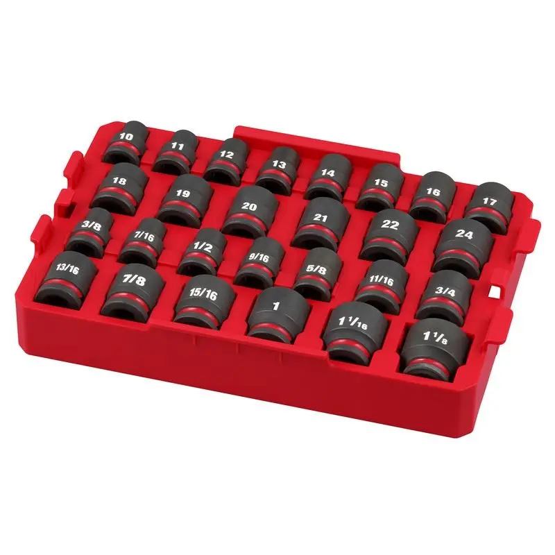 Milwaukee 49-66-6819 SHOCKWAVE Impact Duty Socket 1/2in Dr 27PC SAE TRAY Set
