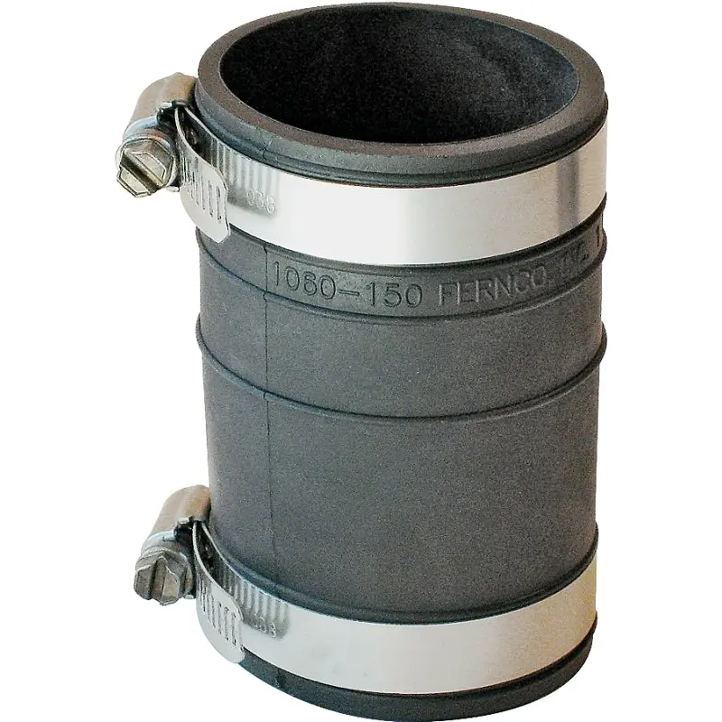 Fernco P1060-150 Flexible Coupling, 1-1/2 in, Socket, PVC, Black, 4.3 psi Pressure