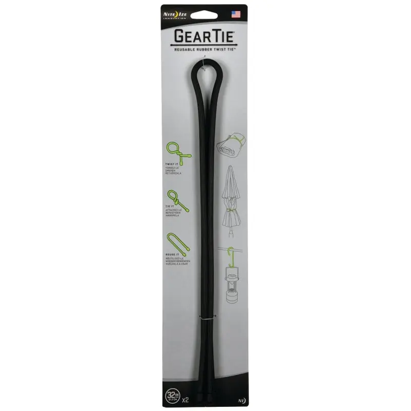 Gear Tie GT32-2PK-01 Twist Tie, Rubber, Black
