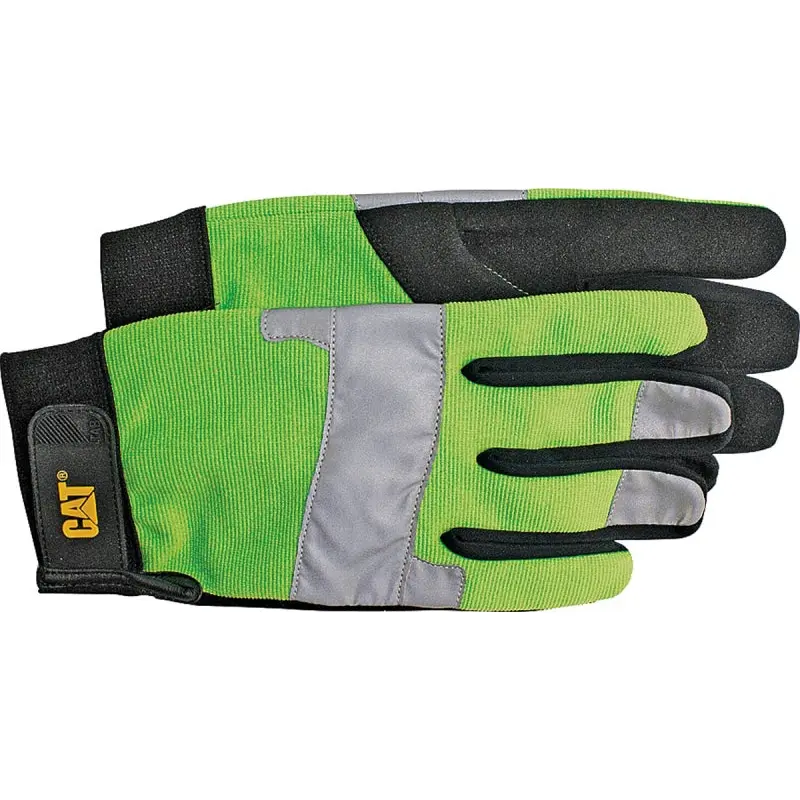 CAT CAT012214J Utility Gloves, Jumbo, Synthetic Leather, Black/Fluorescent Green