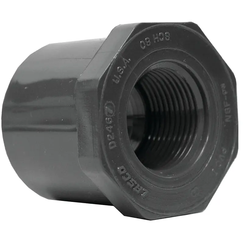Lasco 838101BC Reducing Bushing, 3/4 x 1/2 in, Spigot x Female, PVC, SCH 80 Schedule