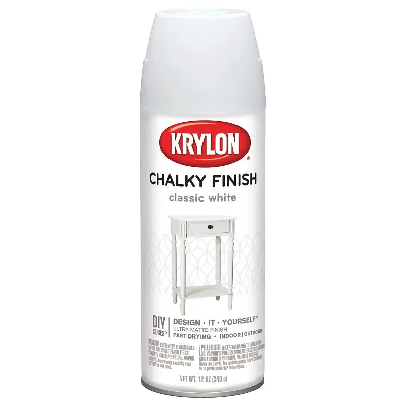Krylon K04101000 Chalk Spray Paint, Matte, Classic White, 12 oz, Can