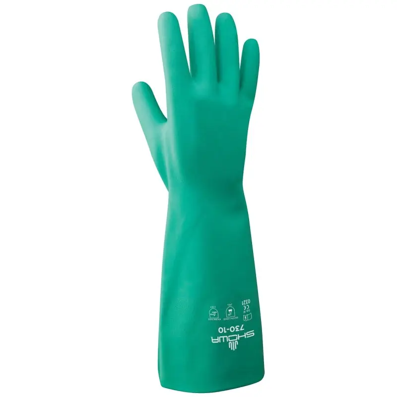 Showa 730-08.RT Work Gloves, Unisex, M, 33 cm L, Gauntlet Cuff, Nitrile, Green