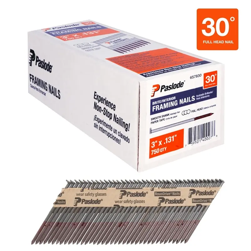 Paslode 657830 Framing Nail, 3 in L, Steel, Brite, Round Head, Smooth Shank