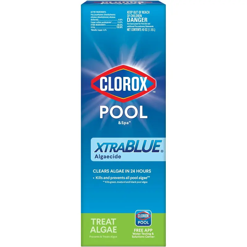 Clorox POOL & Spa XtraBlue 44340CLX Pool Algaecide, 40 oz, Liquid, Slight, Blue/Green