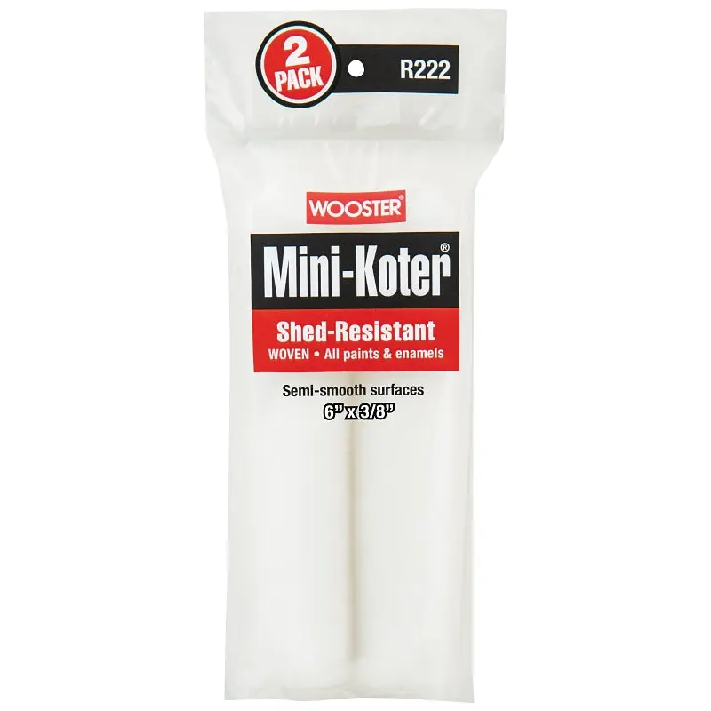 Wooster R222-6 Mini Roller Cover, 3/8 in Thick Nap, 6 in L, Fabric Cover