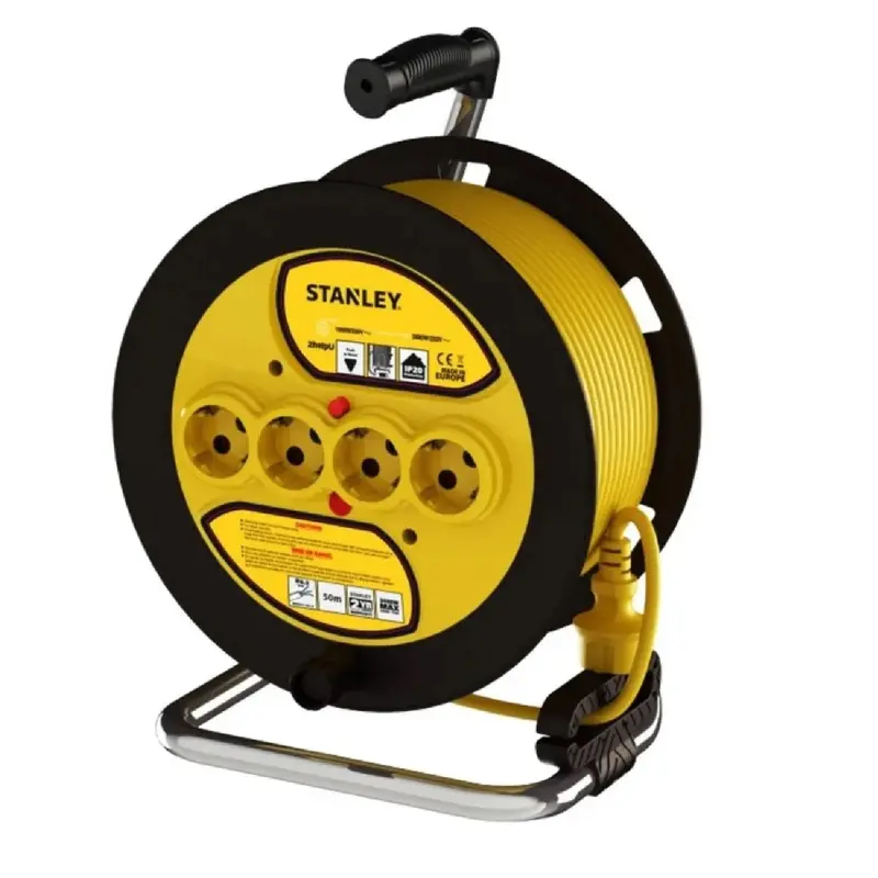 Stanley 50M Cable Reel IP20 F-Type 3x1.5mm with 4 Sockets | SXECFL2QBXE