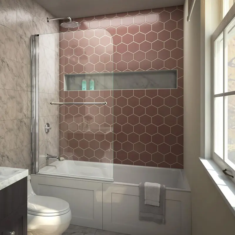 Aqua Swing 34 in. x 58 in. Semi-Frameless Hinged Tub Door in Chrome