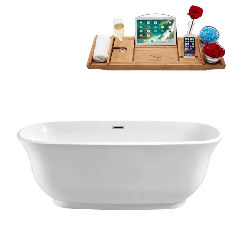 59.1 in. Acrylic Flatbottom Non-Whirlpool Bathtub in Glossy White