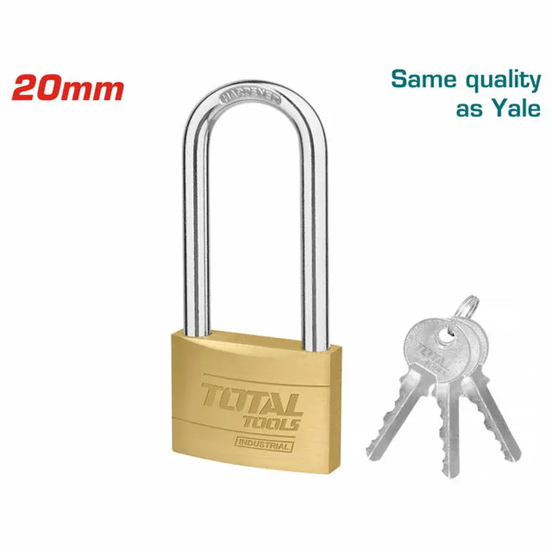 TOTAL Heavy Duty Long Shackle Brass Padlock 20mm (TLK32202L)