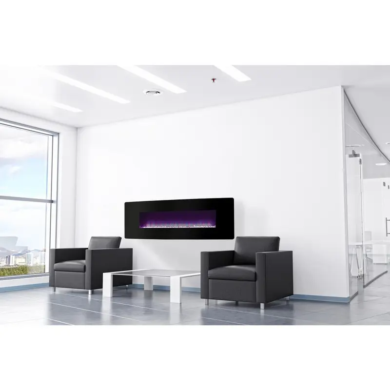 48 in. W Curved Front Wall Mount Electric Fireplace with Black Glass40 / each