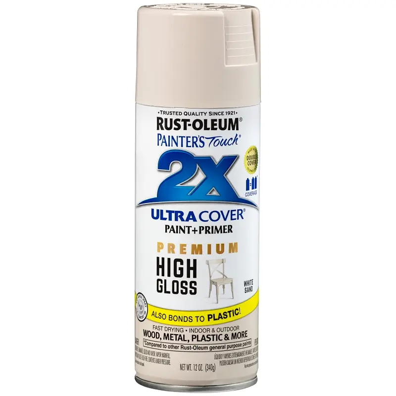Rust-Oleum 348856 Spray Paint, High-Gloss, White Sand, 12 oz, Can