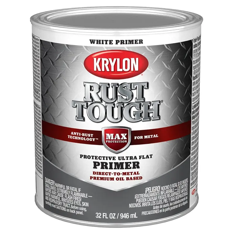 Krylon Rust Tough K09718008 Primer, Ultra Flat, White, 1 qt