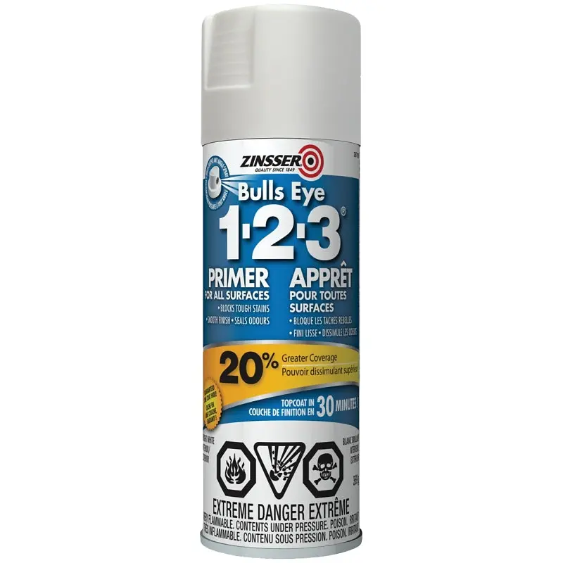 Zinsser Bulls Eye 1-2-3 267189 Primer, Liquid, White, 369 g, Aerosol Can