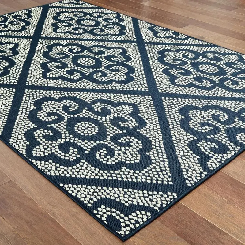 Archer Lane Spears 4 x 6 Navy Indoor/Outdoor Trellis Global Area Rug