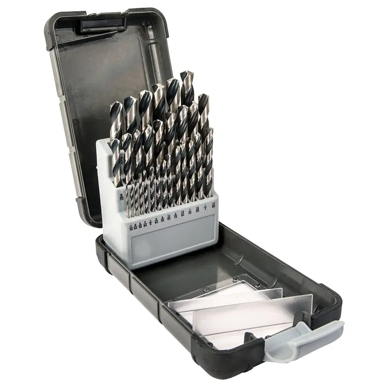 Vulcan Drill Bit Set, 29-Piece, Plastic Case, High-Speed Steel, Black Oxide/Polished