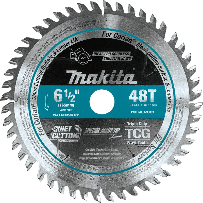 Makita A-98809 61/2" 48T CarbideTipped Cordless Plunge Saw Blade
