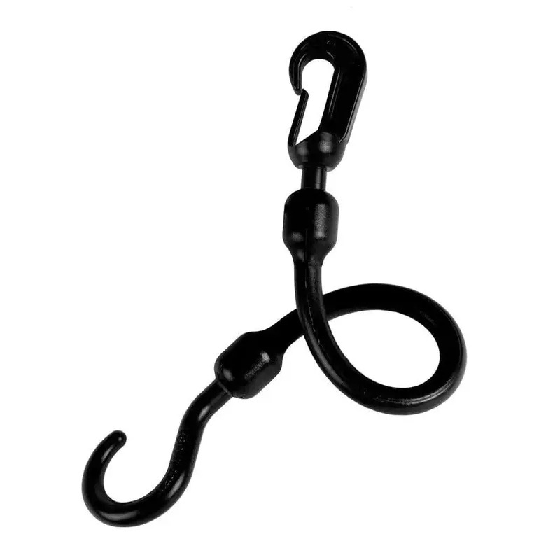 12 in. Polyurethane Fixed End Bungee Cord with Molded Nylon Hook and Clip in Black