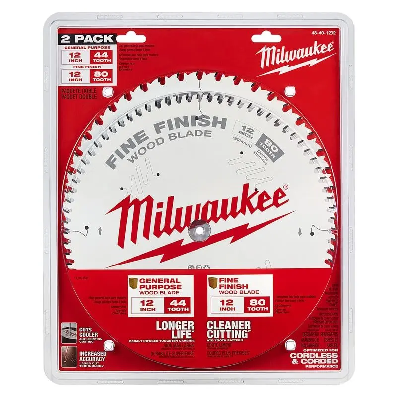 Milwaukee 48-40-1232 Circular Saw Two-Pack Wood Cutting Blades 12in 44T   80T