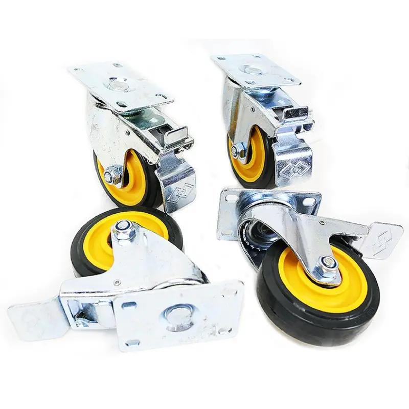 4 in. HQ Rubber Double Brake Swivel Wheel Plate Casters (4-Pack)3 / each