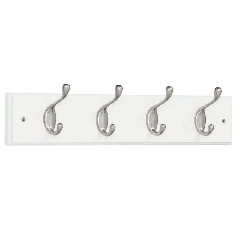 18 in. White and Satin Nickel Heavy Duty Hook RackFlat White / Satin Nickel / 0.5 / 35