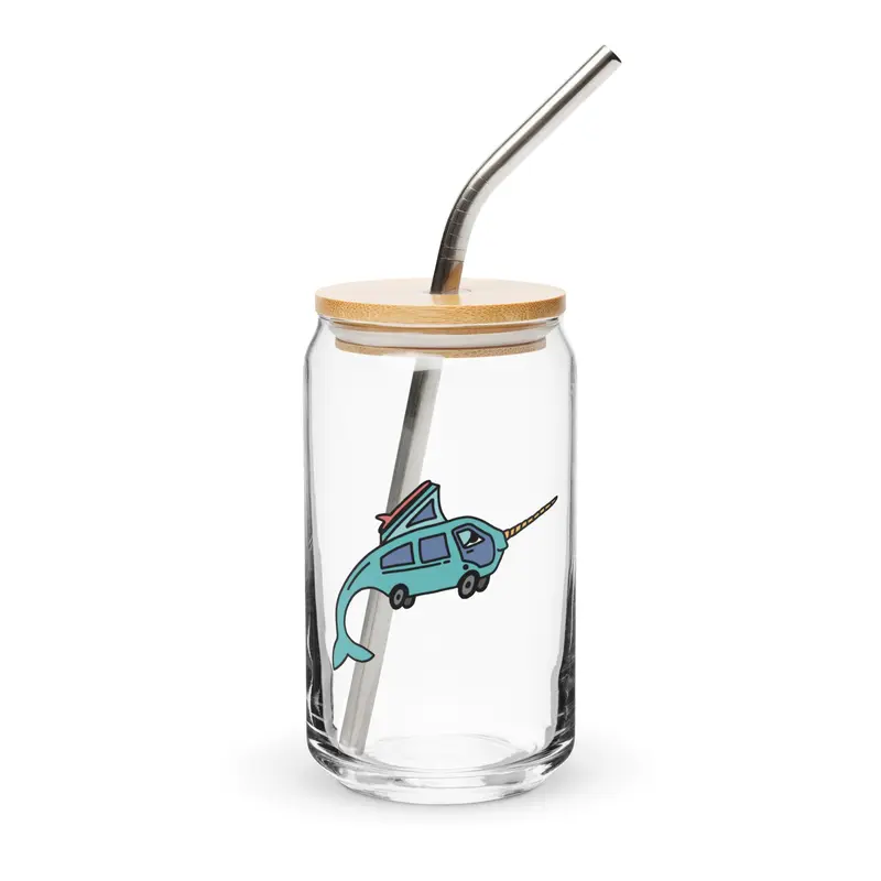 Narwhal Ned Can-Shaped Pint Glass16 oz With Lid & Straw