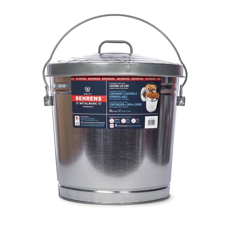 BEHRENS METALWARE 6110K Trash Can With Lid, 10 gal Capacity, Round, Steel, Gray