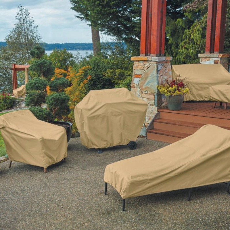 CLASSIC ACCESSORIES 58262 Patio Table and Chair Set Cover, 106 in W, 23 in H, 82 in D, Oval/Rectangular, Sand