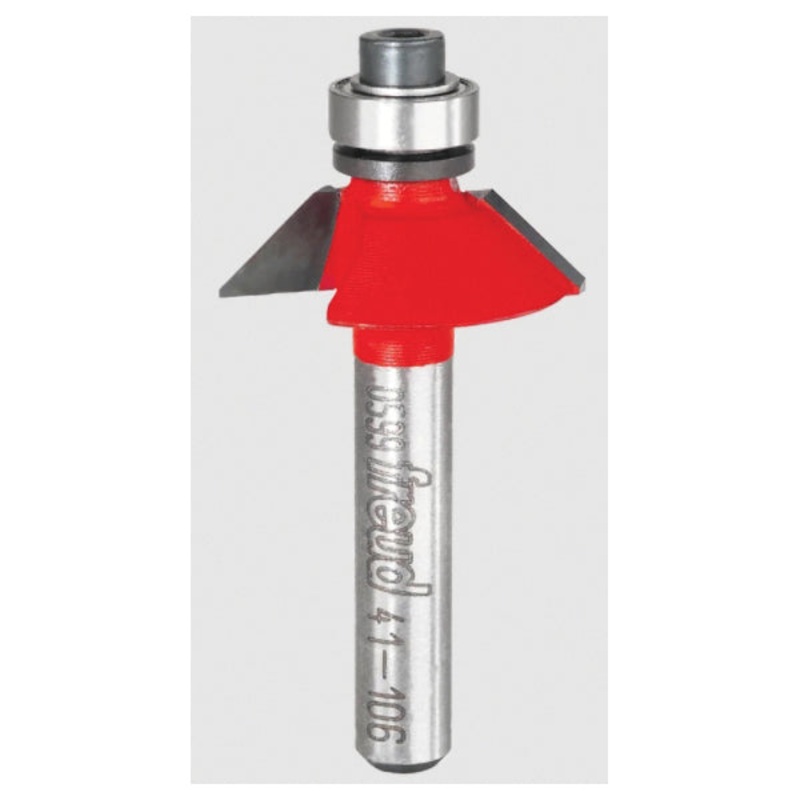freud 41-106 Trim Bit, 31/32 in Dia Cutting, 1/4 in L Cut, 1-7/8 in OAL, 1/4 in Dia Shank, 2-Flute, 45 deg Cutting