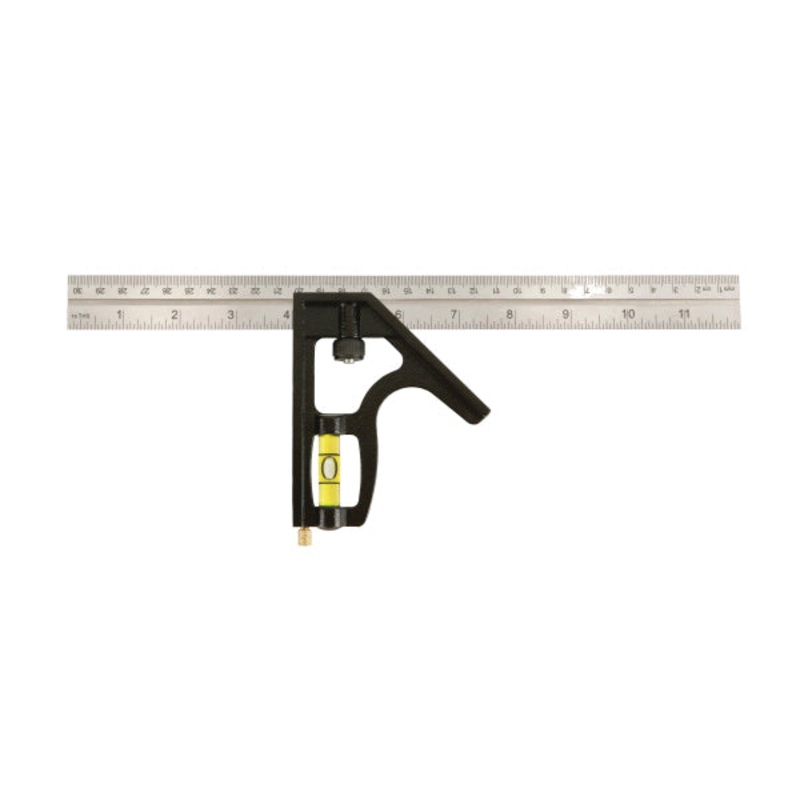 JOHNSON 400EM Combination Square, 12 in L Blade, 1/8 in, 1/16 in, 1/32 in, mm Graduation, Stainless Steel Blade
