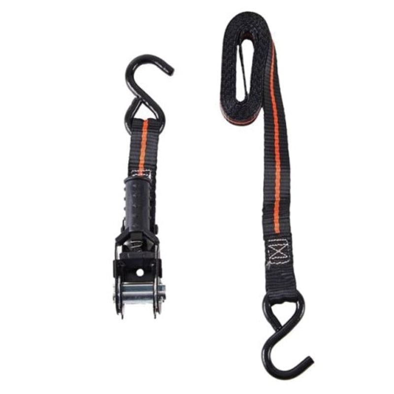 KEEPER 45766 Ratchet Tie-Down Strap, 8 ft L Strap, 1 in W Strap, Black Strap, S-Hook End Fitting, 500 lb Work Load